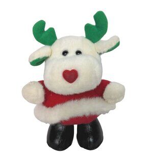 Soft Dreams White Christmas Moose Plush Red Green Stuffed Animal 8"